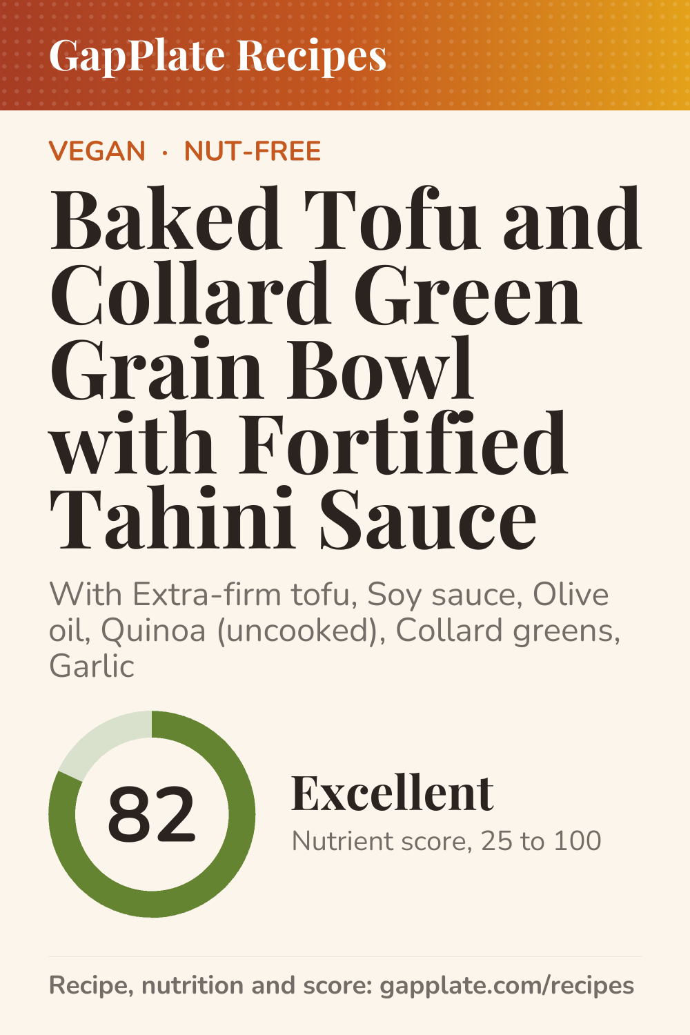 Pin of Baked Tofu and Collard Green Grain Bowl with Fortified Tahini Sauce recipe