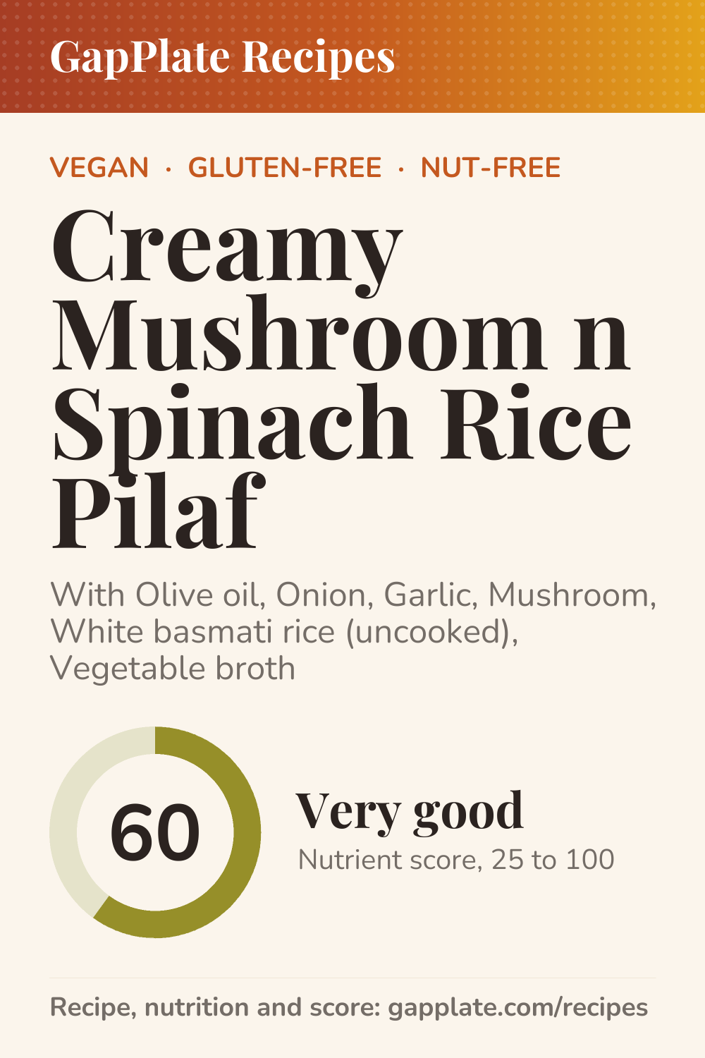 Pin of Creamy Mushroom n Spinach Rice Pilaf recipe