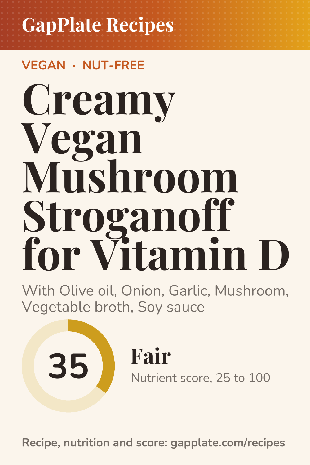 Pin of Creamy Vegan Mushroom Stroganoff for Vitamin D recipe