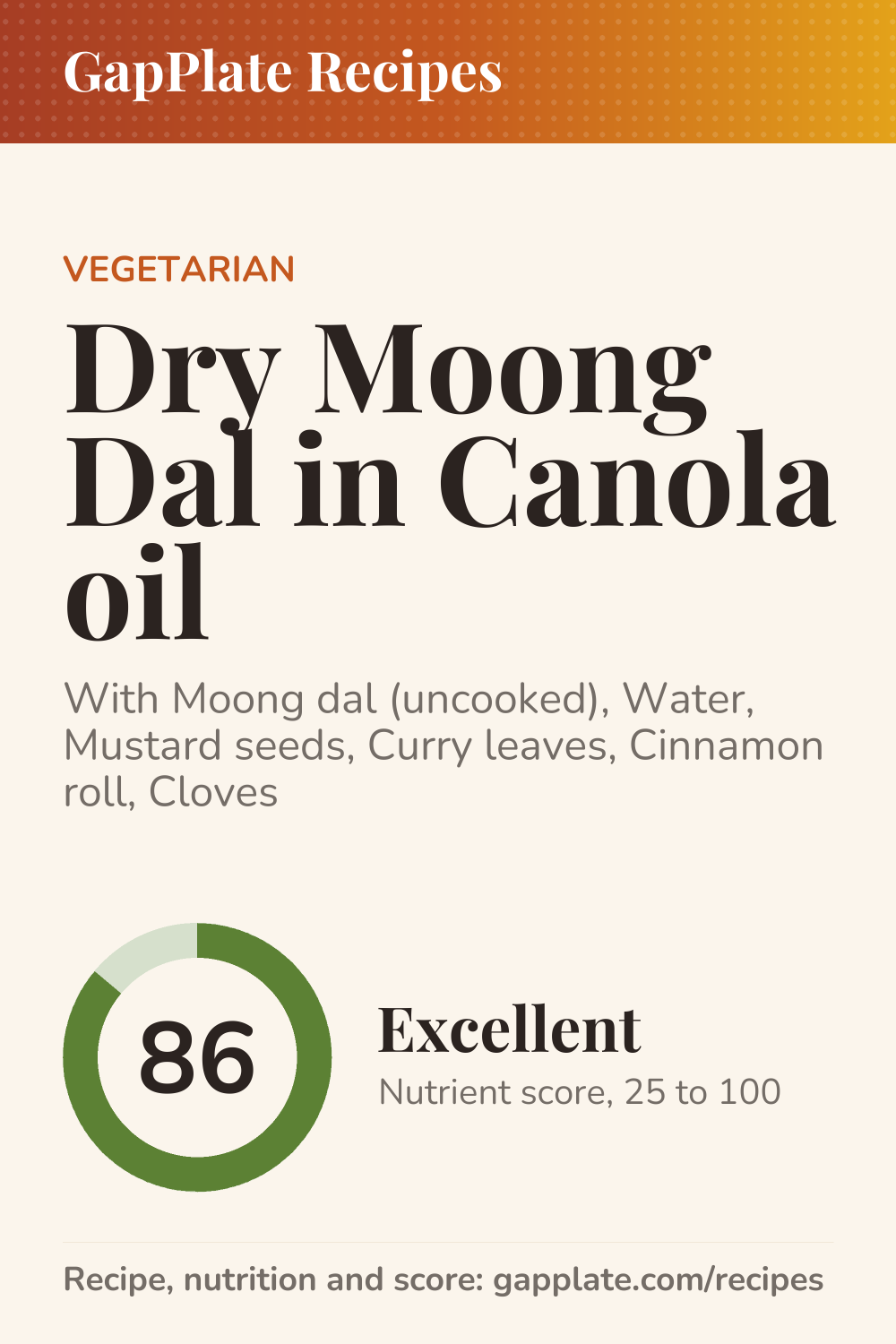 Pin of Dry Moong Dal in Canola oil recipe