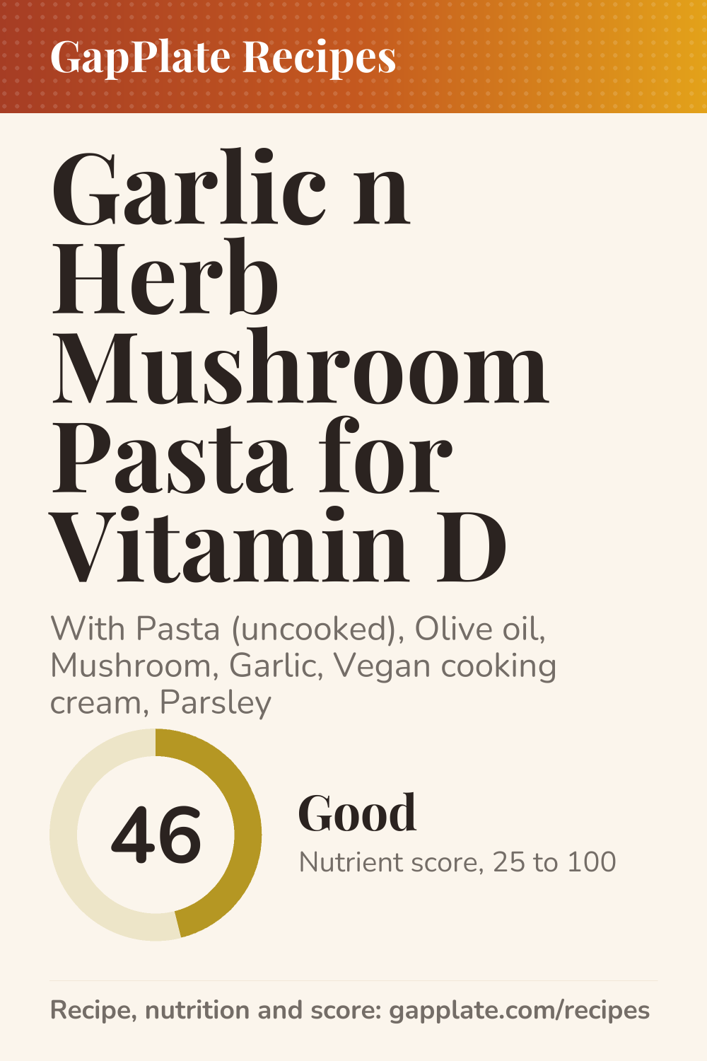 Pin of Garlic n Herb Mushroom Pasta for Vitamin D recipe