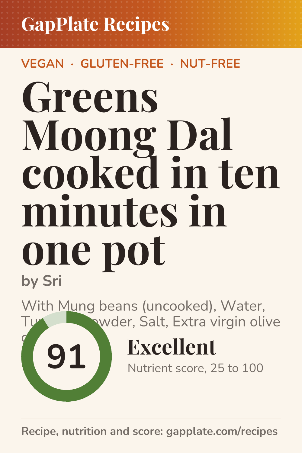 Pin of Greens Moong Dal cooked in ten minutes in one pot by Sri