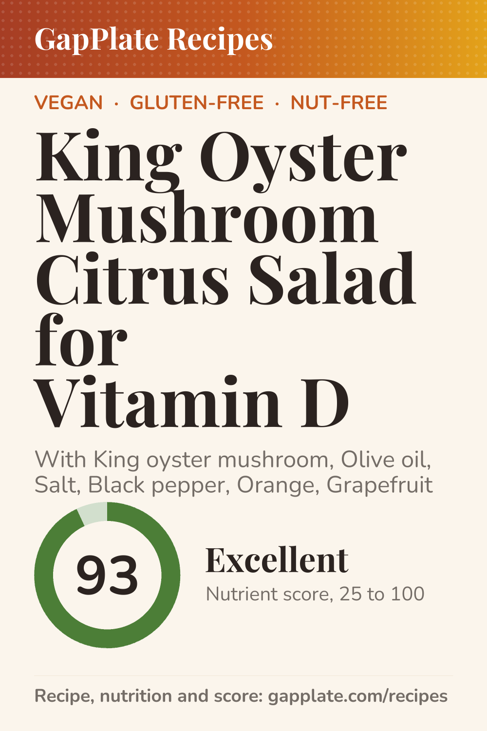 Pin of King Oyster Mushroom Citrus Salad for Vitamin D recipe