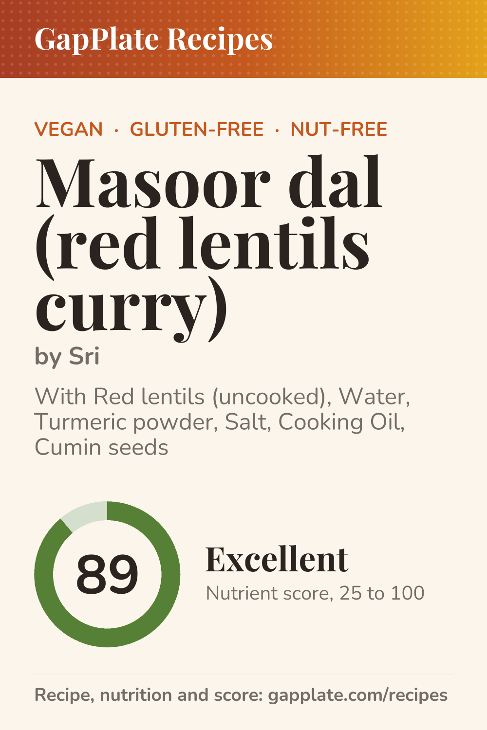 Pin of Masoor dal (red lentils curry) by Sri