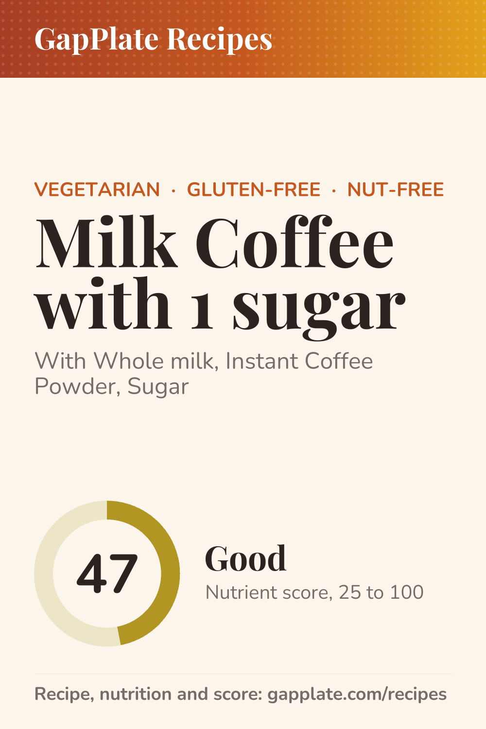 Pin of Milk Coffee with 1 sugar recipe