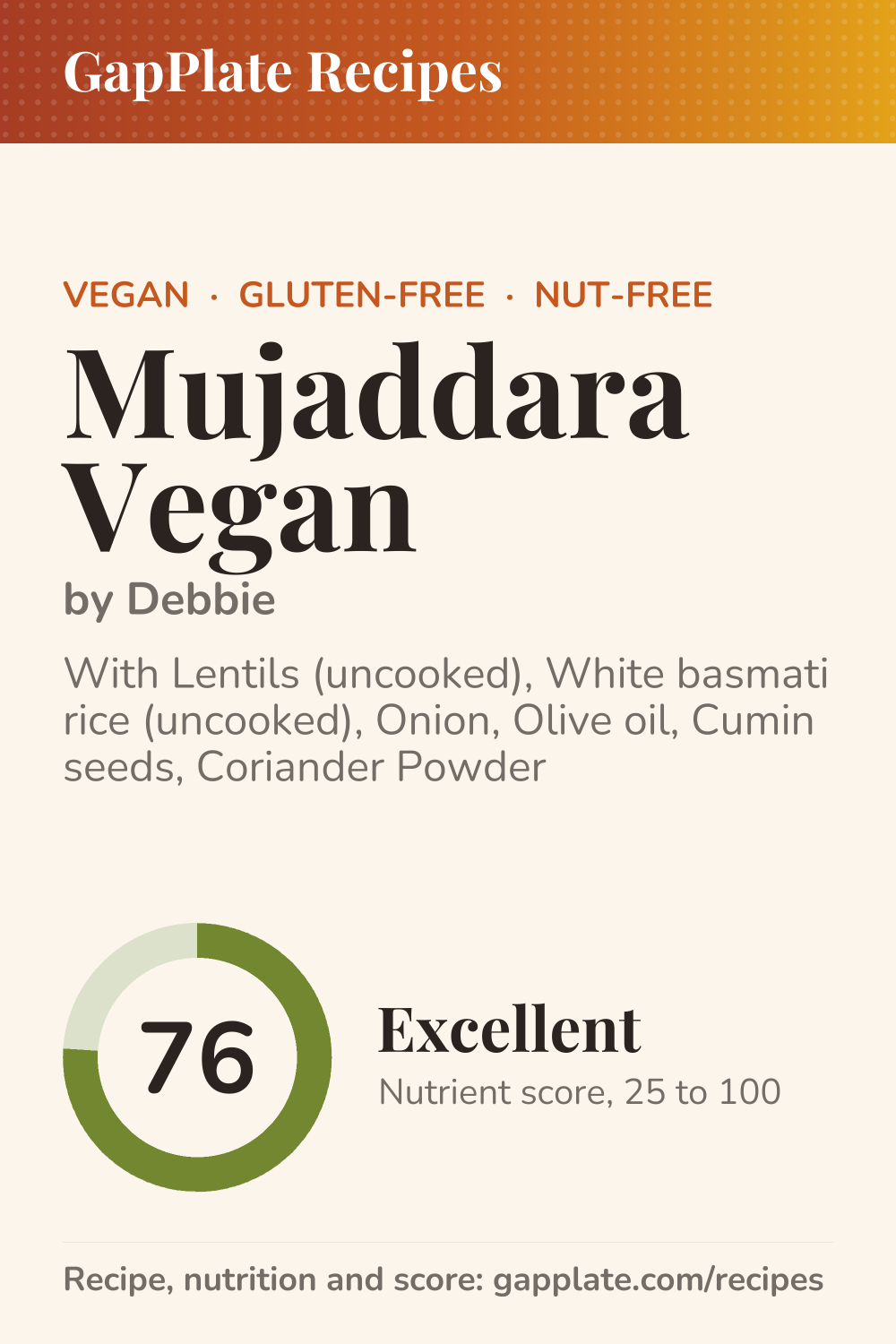 Pin of Mujaddara Vegan by Debbie