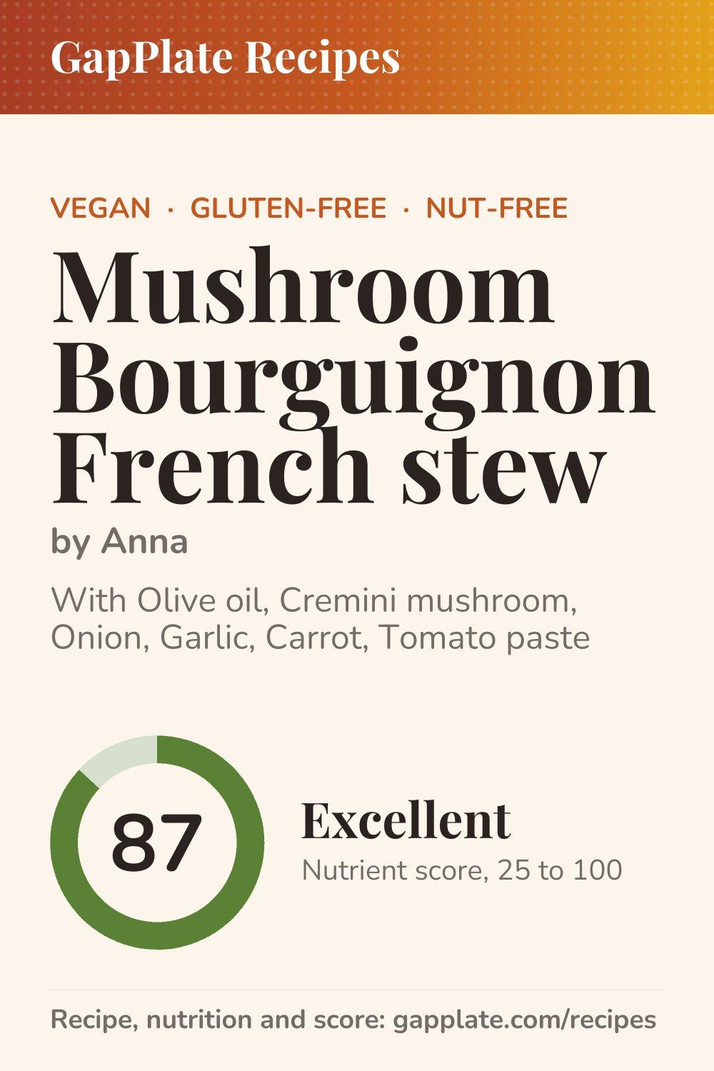 Pin of Mushroom Bourguignon French stew by Anna