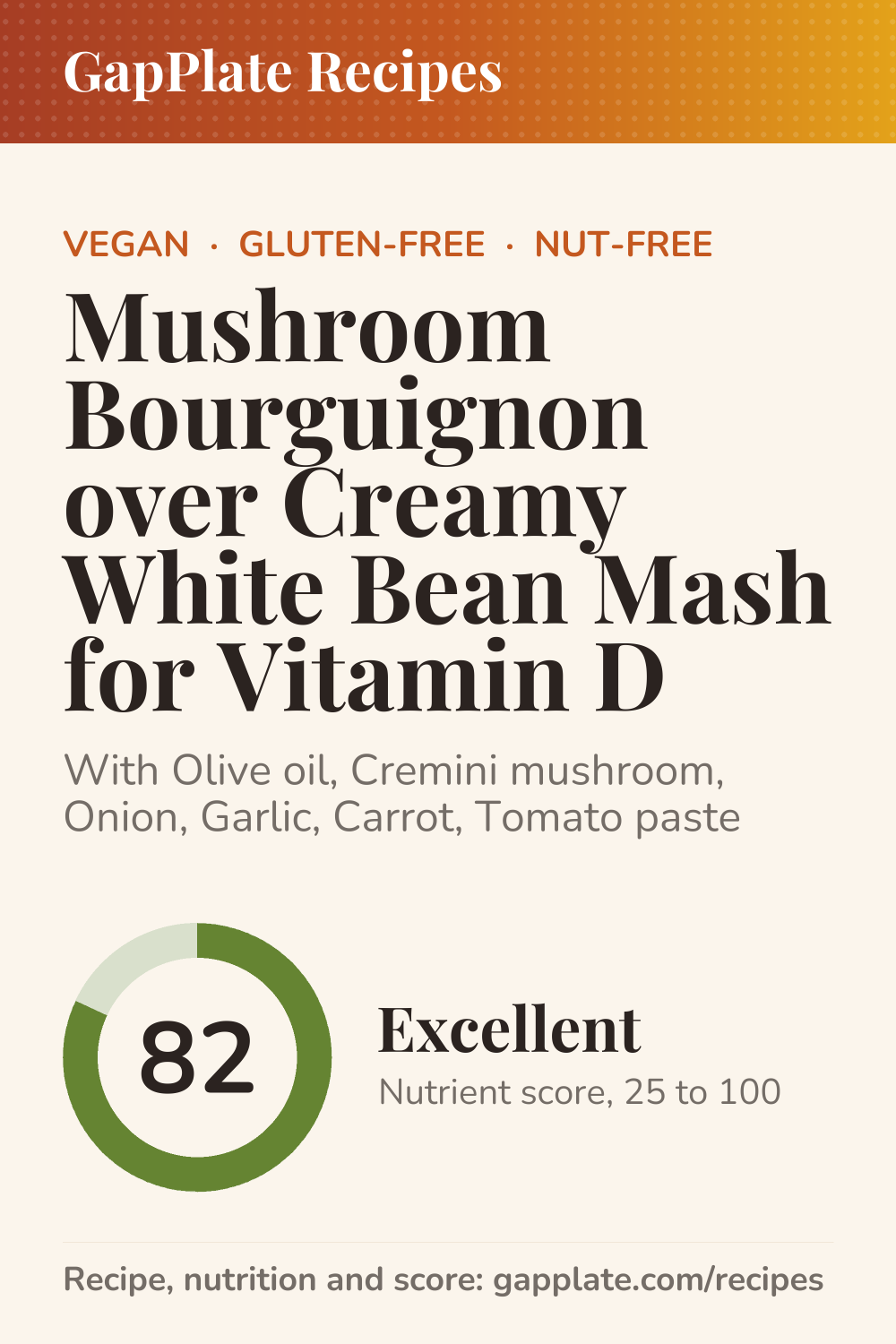 Pin of Mushroom Bourguignon over Creamy White Bean Mash for Vitamin D recipe