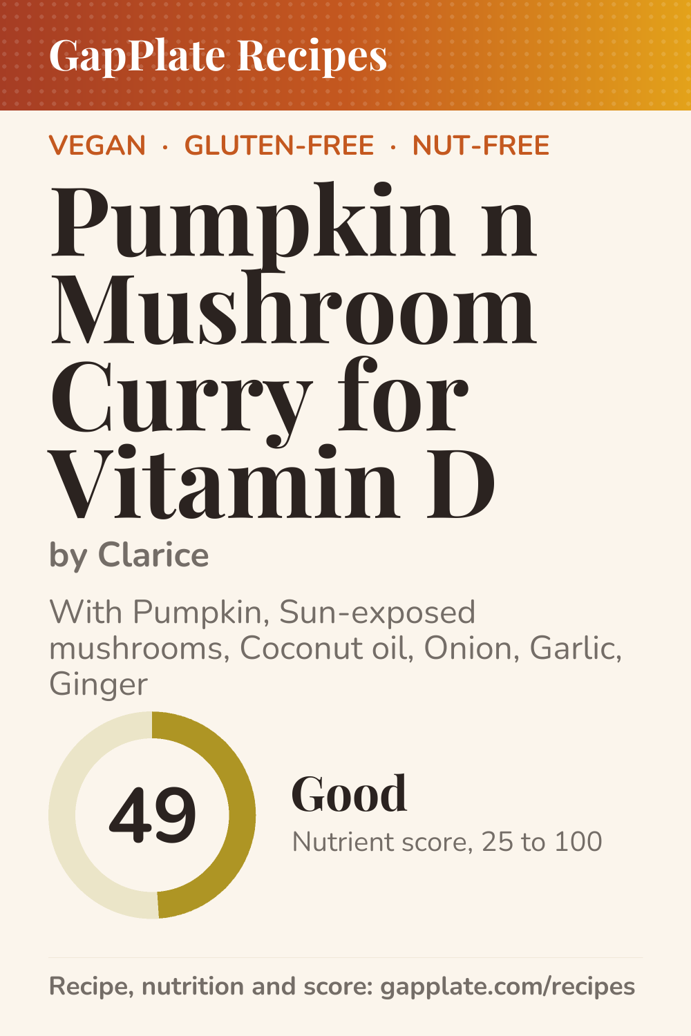 Pin of Pumpkin n Mushroom Curry for Vitamin D by Clarice