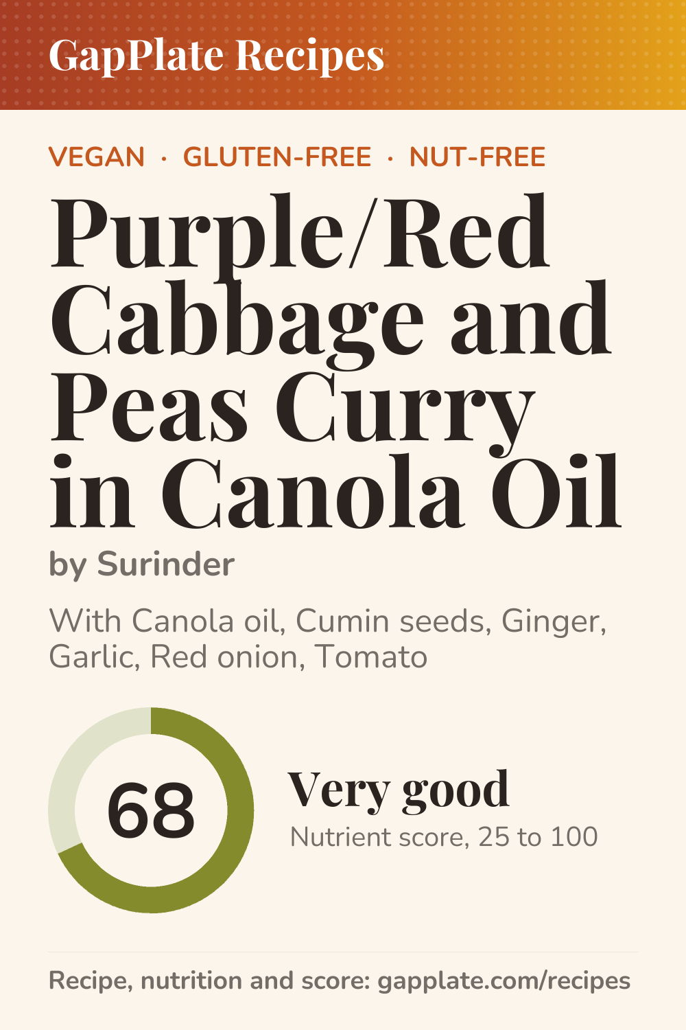 Pin of Purple/Red Cabbage and Peas Curry in Canola Oil by Surinder