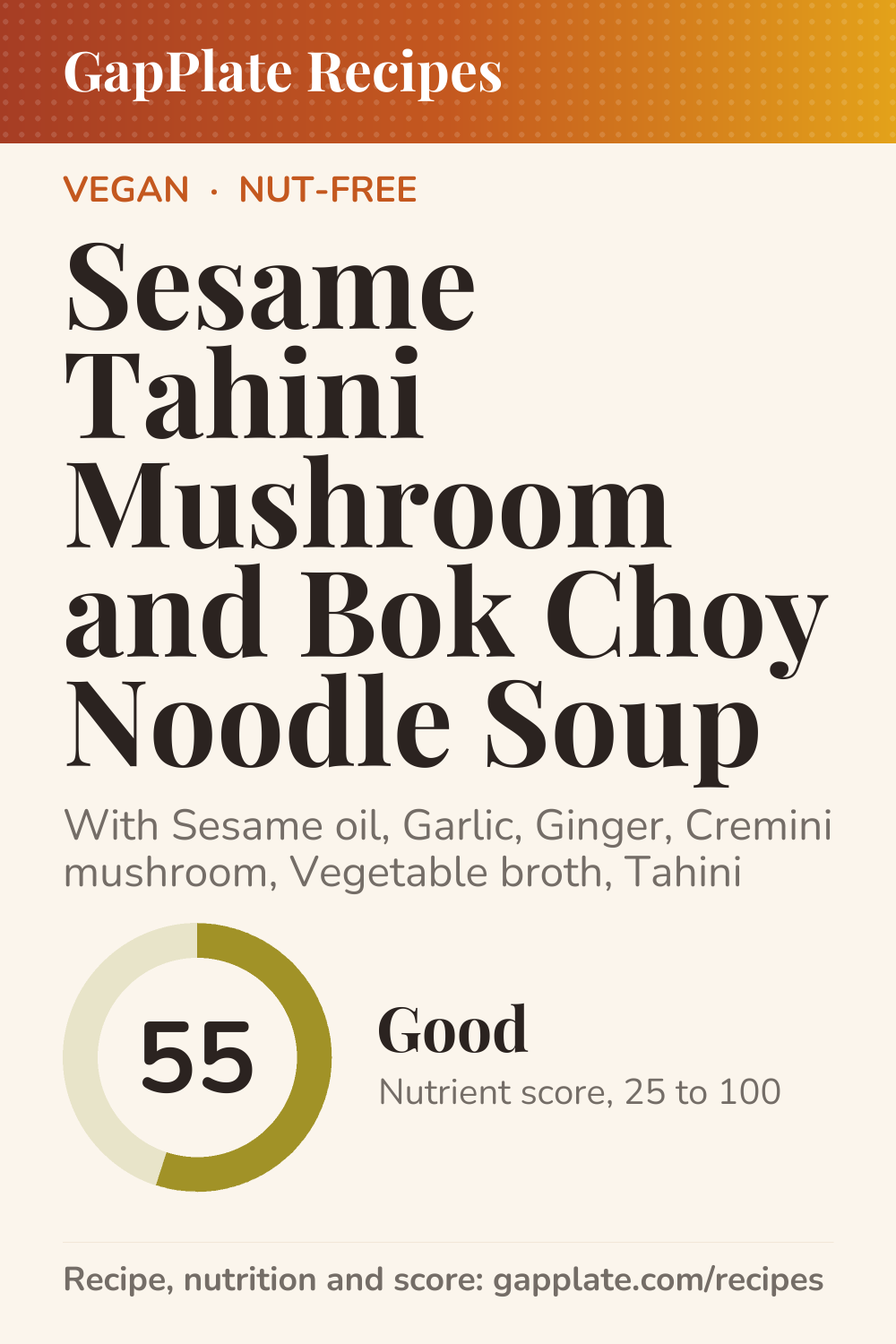 Pin of Sesame Tahini Mushroom and Bok Choy Noodle Soup recipe