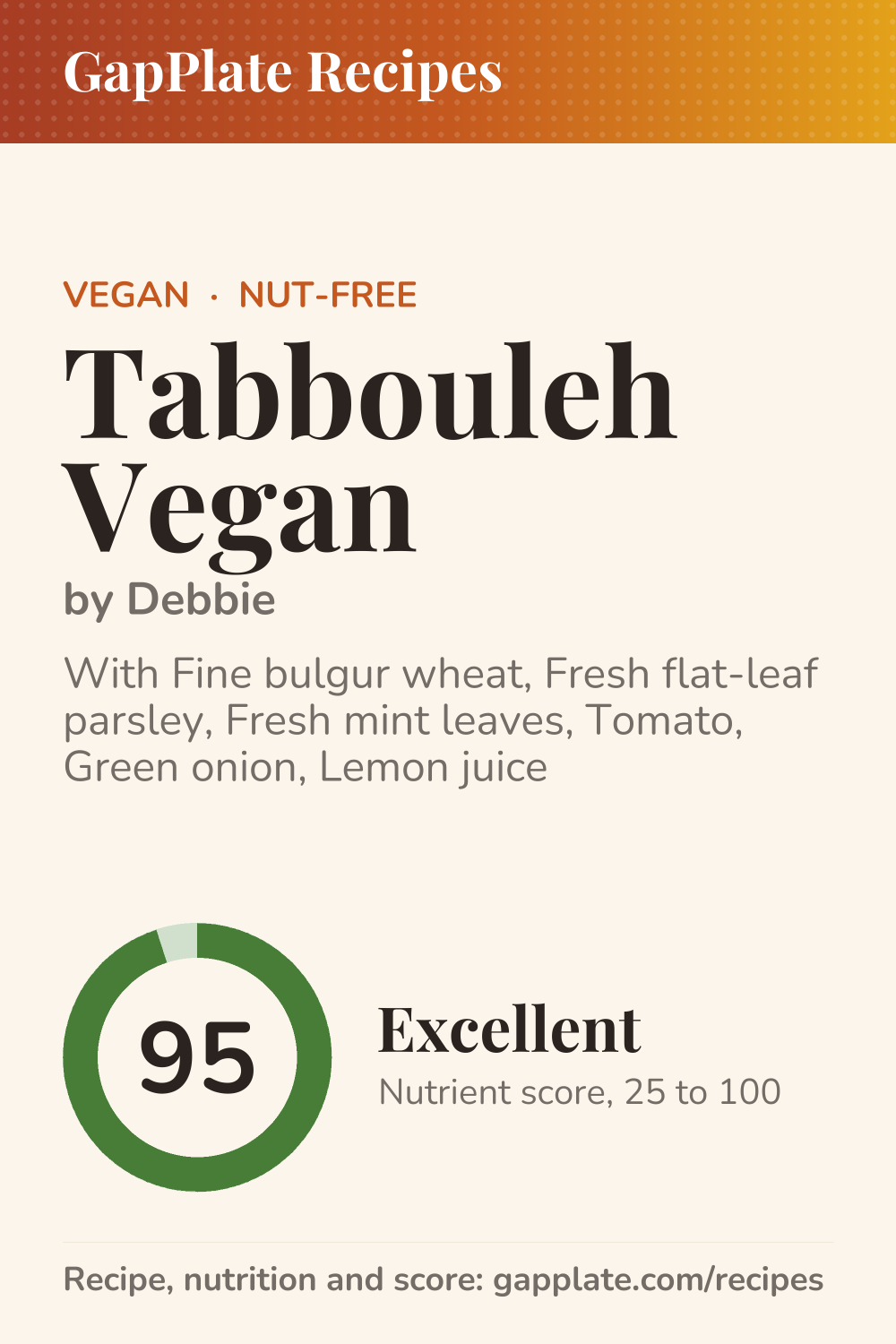 Pin of Tabbouleh Vegan by Debbie