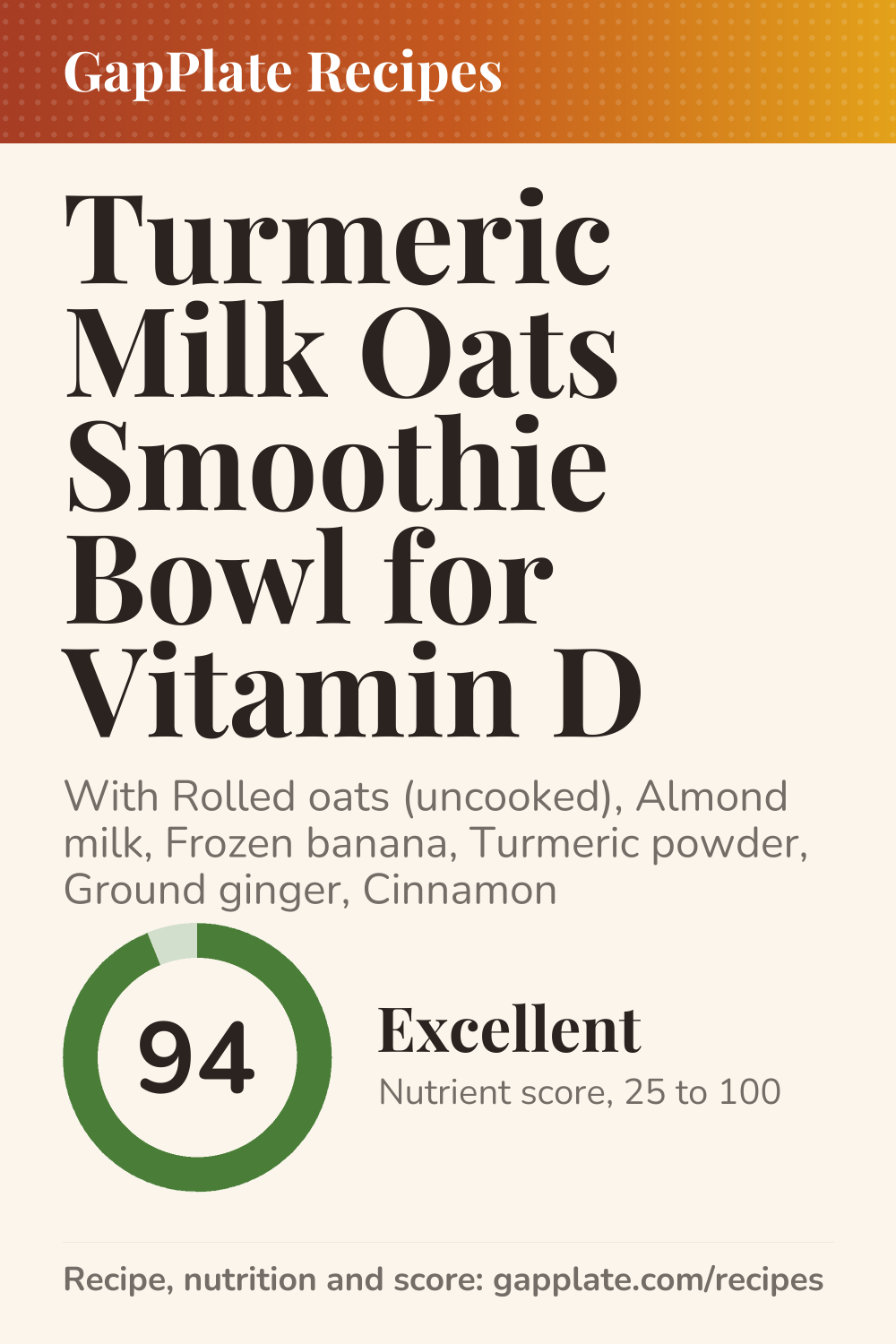 Pin of Turmeric Milk Oats Smoothie Bowl for Vitamin D recipe