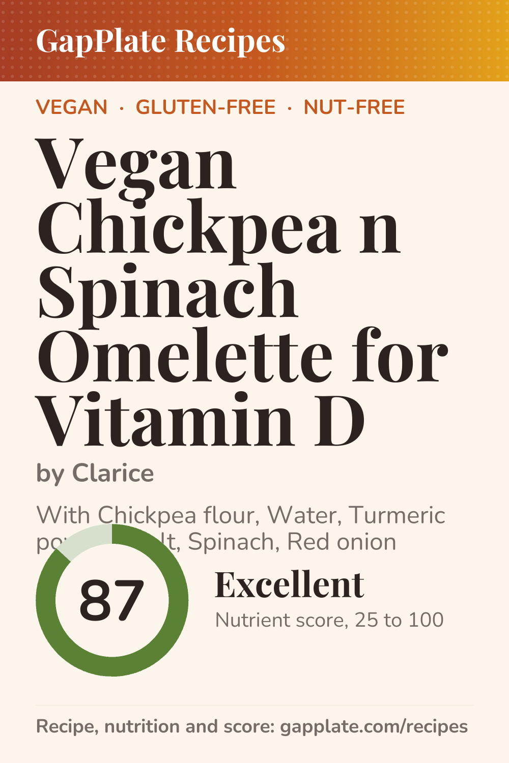 Pin of Vegan Chickpea n Spinach Omelette for Vitamin D by Clarice