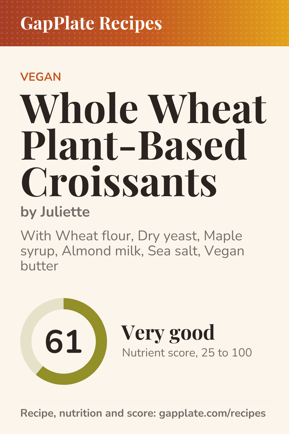 Pin of Whole Wheat Plant-Based Croissants by Juliette